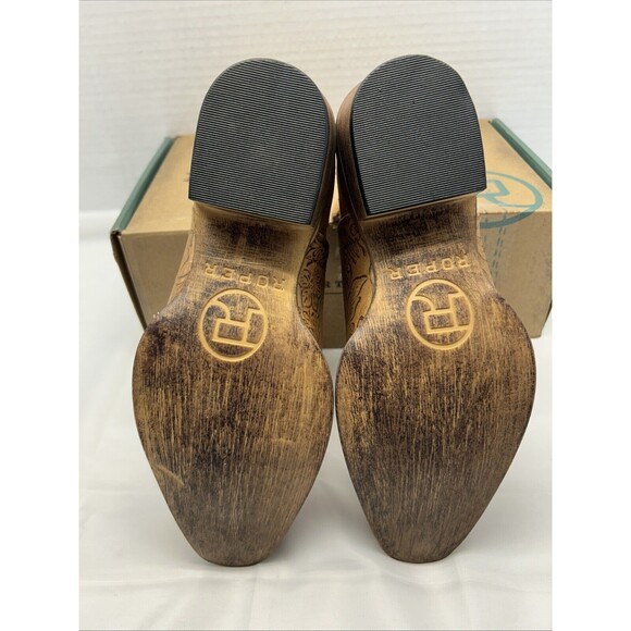 Roper Women Ava Booties Faux Etched Leather Open Sides Snip Toe Sze 7 New in Box - Picture 7 of 9